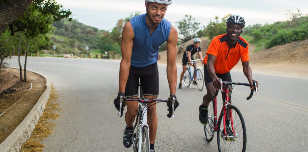 Cyclists on uphill road
